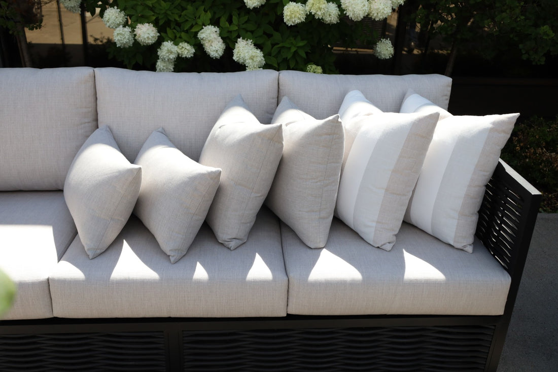 CINTIN Sunbrella Cast Silver and Direction Linen Outdoor Pillow Set of 6
