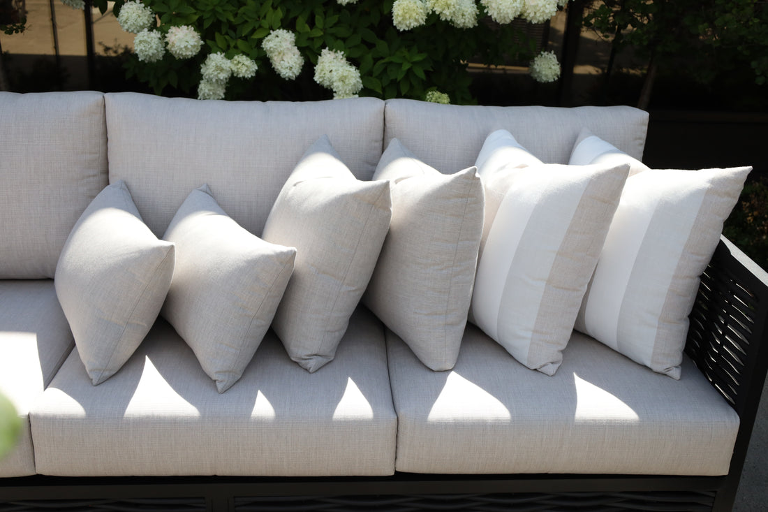 CINTIN Sunbrella Cast Silver and Direction Linen Outdoor Pillow Set of 4