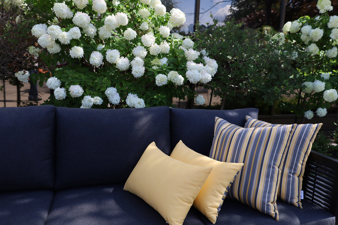 CINTIN Sunbrella® Foster Metallic and Canvas Buttercup  Outdoor Pillow Set of 4